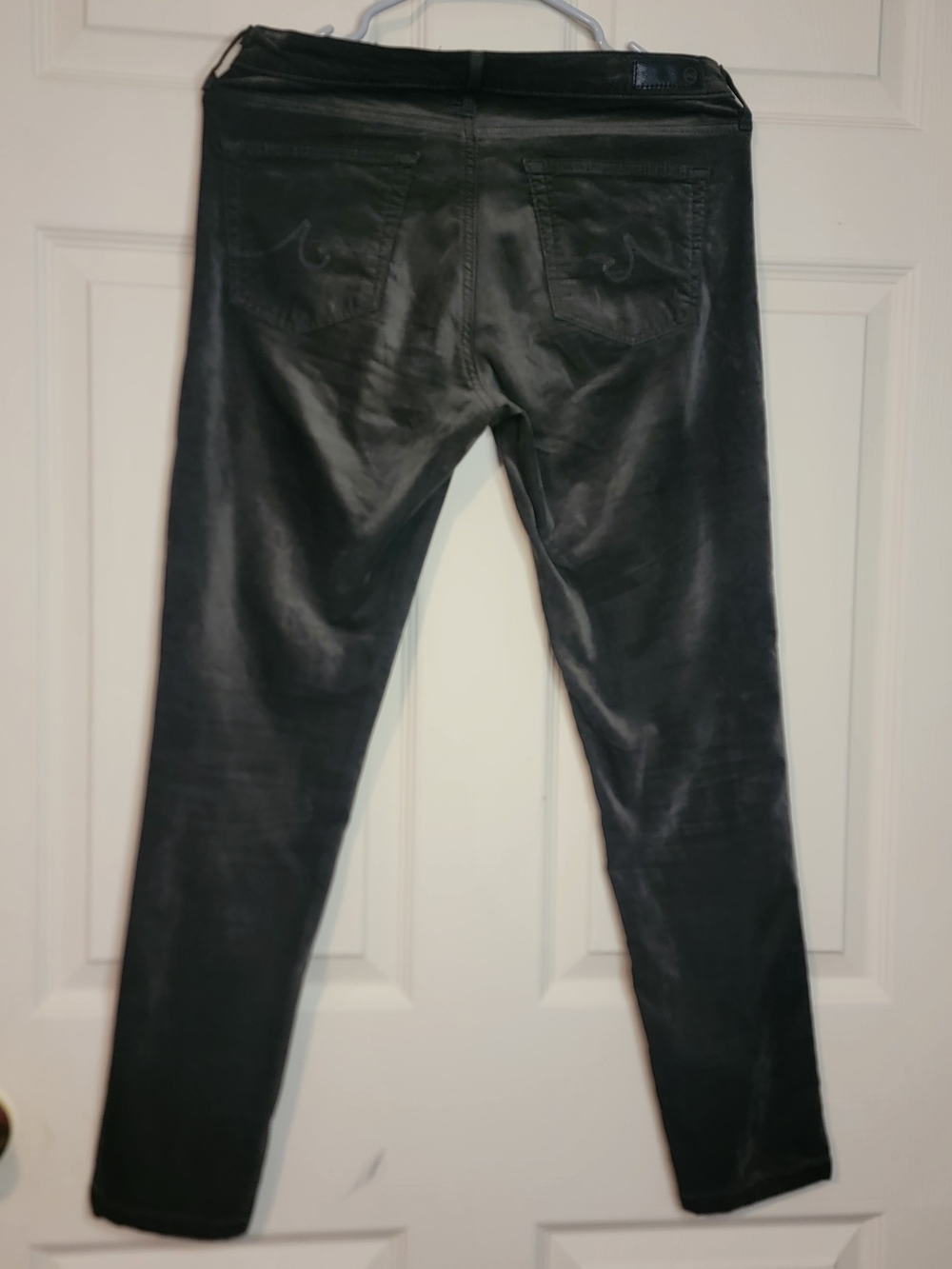 AG Adriano Goldschmied The Legging Super Skinny Green Velvet Holiday Pants  28R - Picture 2 of 9